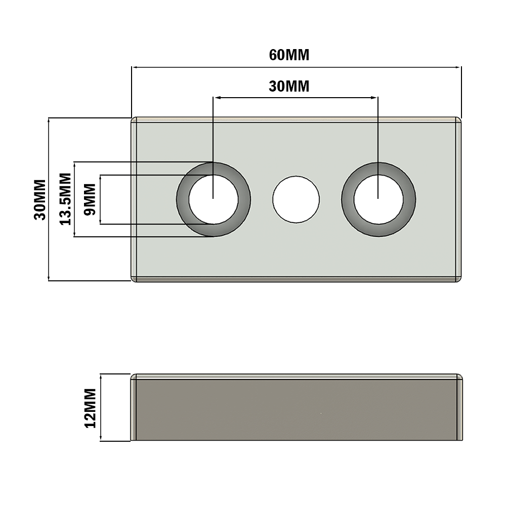 32-3060M10S-3SS MODULAR SOLUTIONS MOUNTING PLATE 30MM X 60MM, M10 THREADED WITH A CENTER THRU HOLE